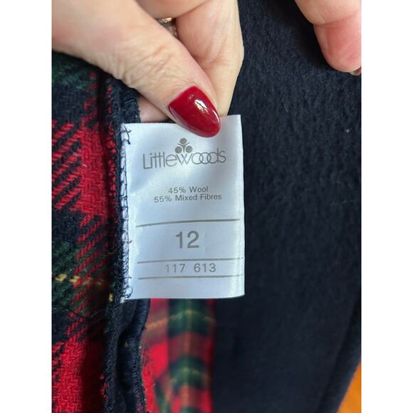 Vintage Littlewoods Navy Wool Duffle Coat – Tartan Plaid Lining, Hooded, UK 12 - Picture 5 of 7